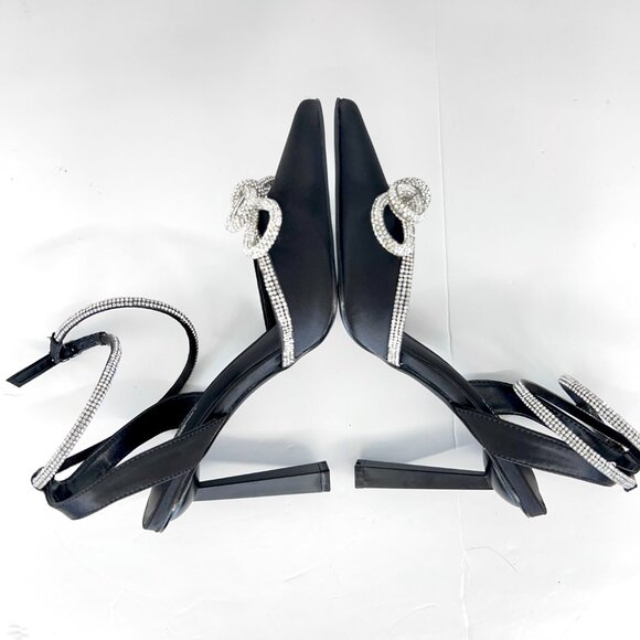 Sz 7.5 NWT Call It Spring Galaa Black Rhinestone Bow High Heels Women - Picture 6 of 14